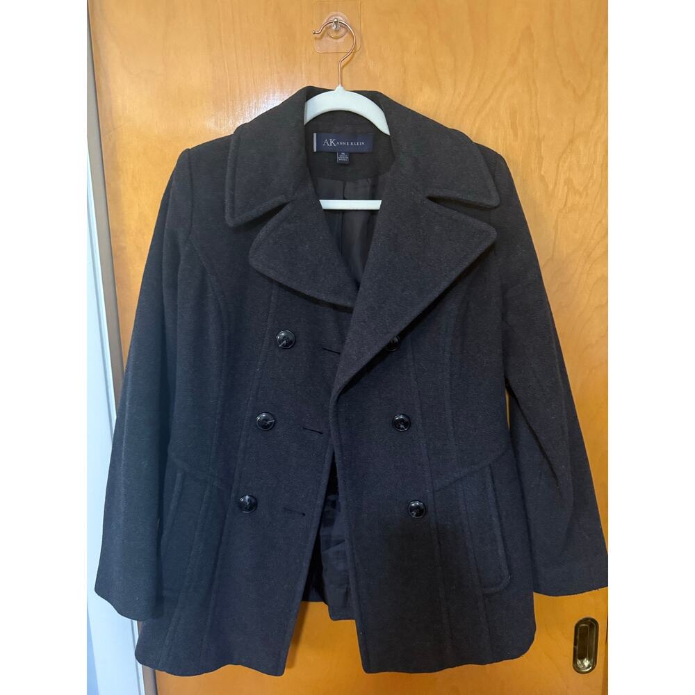 Vintage Petite Anne Klein Grey/Black Structured Wool Peacoat Sz. SP